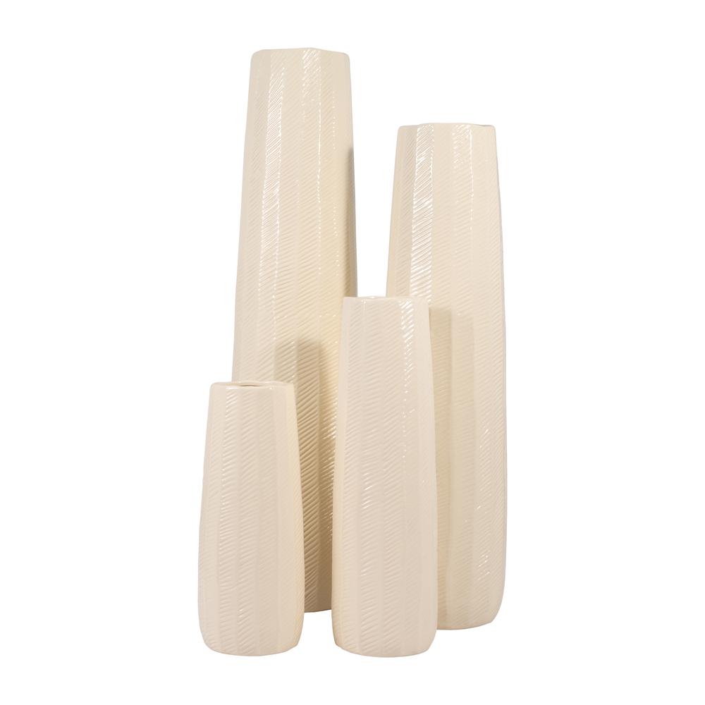 Cer, 12" Etched Lines Cylinder Vase, Cotton. Picture 7