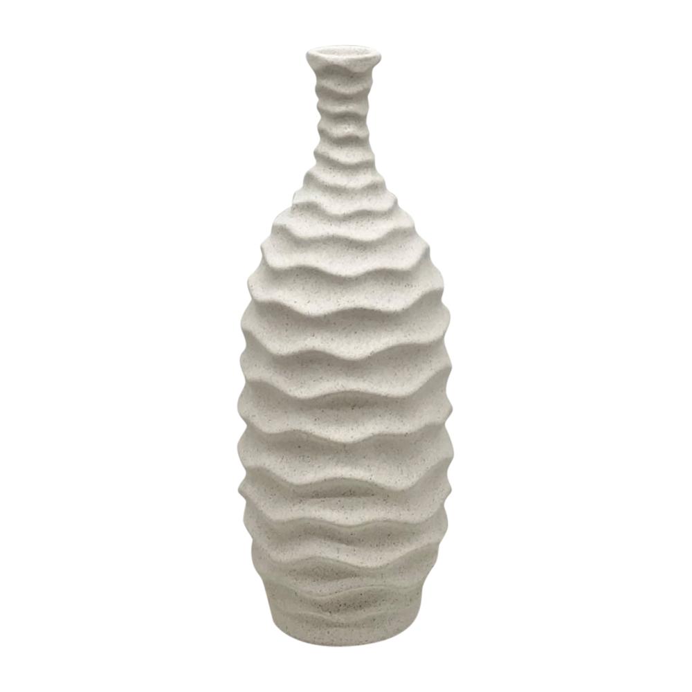 11" Horizontal Ribbon Vase Sand Texture, White. Picture 1