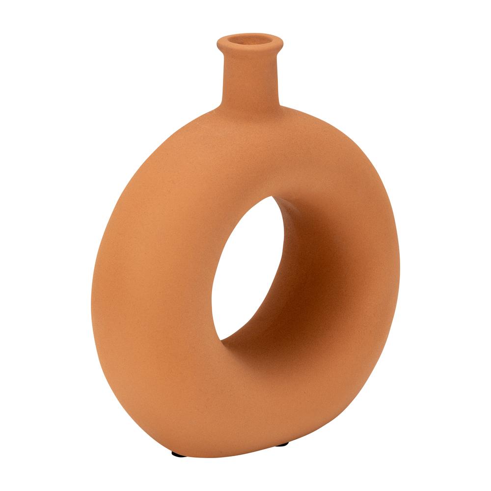 Cer, 8"h Round Cut-out Vase, Terracotta. Picture 2