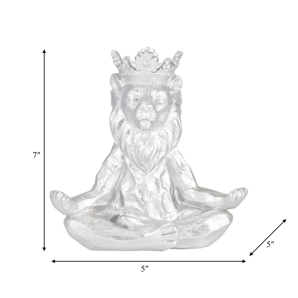 Resin 7" Yoga Lion W/ Crown, Silver. Picture 8
