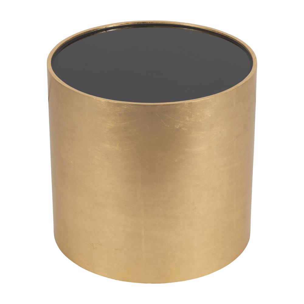 Wood, 24" Gold, Black Glass Side Table. Picture 3