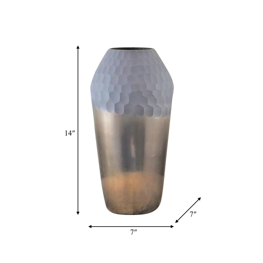Glass, 14" 2-tone Hand-cut Vase, Metallic. Picture 9