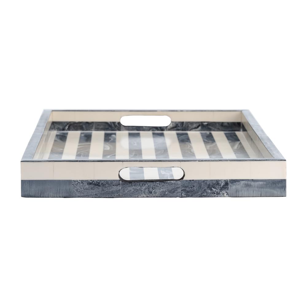 Resin, S/3 13/18/24" Striped Trays, Gray/white. Picture 6