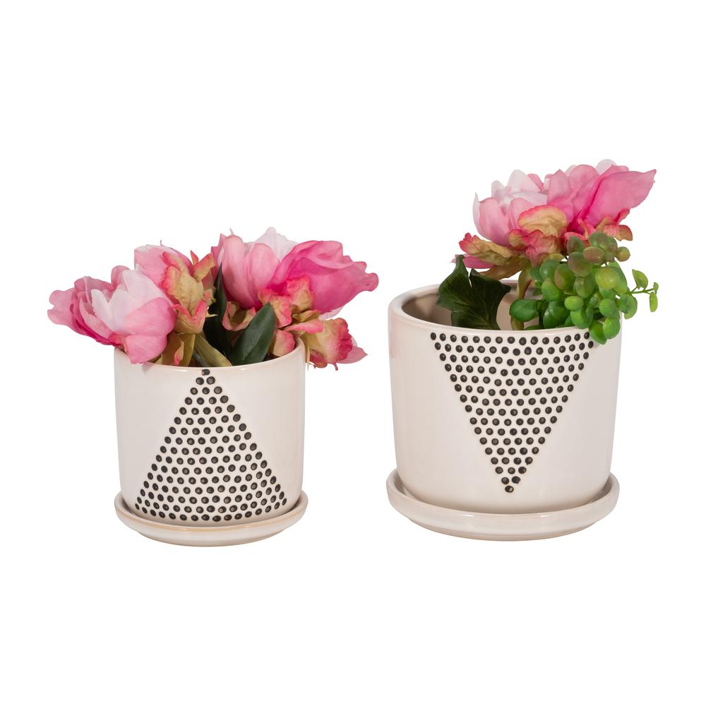 S/2 5/6" Triangle Dots Planter W/ Saucer, White. Picture 4