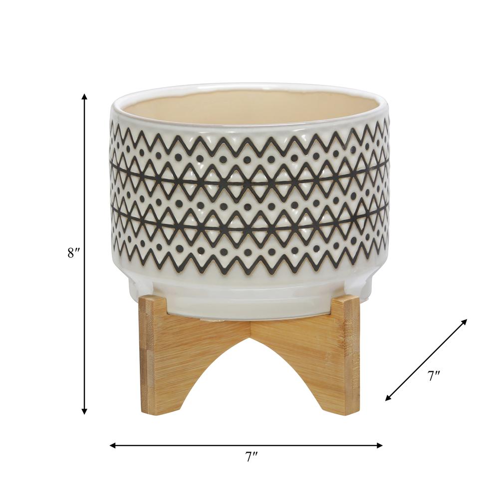 Ceramic 7" Abstract Planter On Stand, Ivory. Picture 8