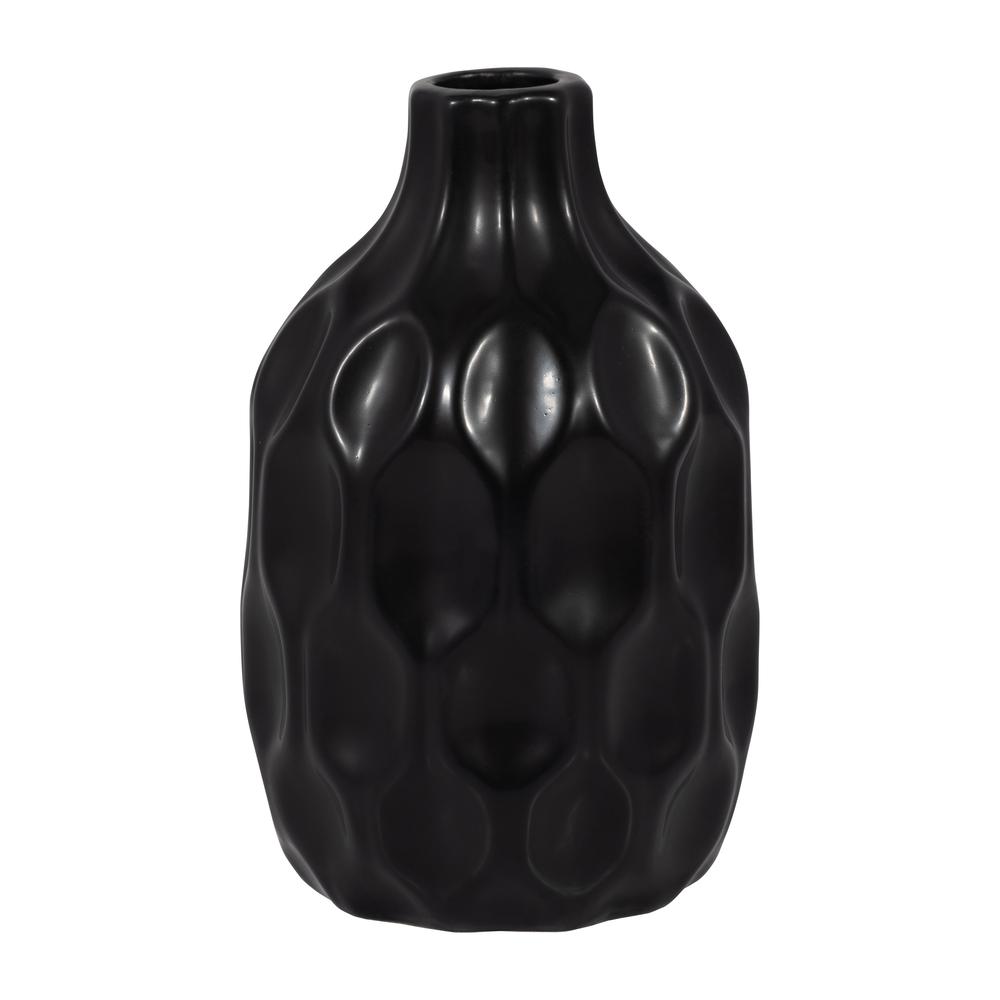 Cer, 8" Honeycomb Dimpled Vase, Black. Picture 2