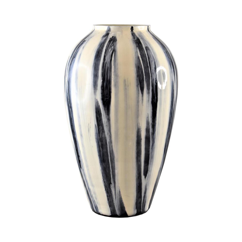 Glass, 17" Striped Vase, Black/white. Picture 1