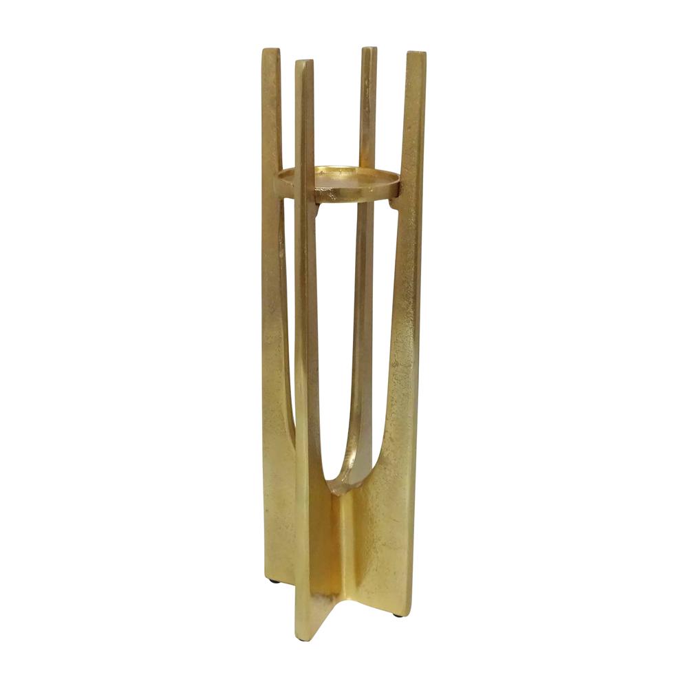 Metal, 16" Pillar Candle Holder, Gold. Picture 1