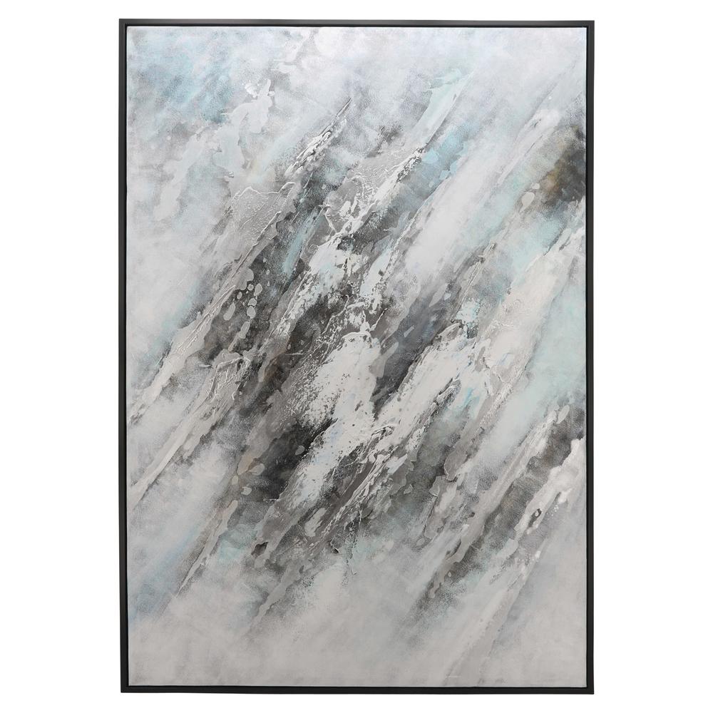 50x74 Abstract Canvas, Gray On Black Frame. Picture 1