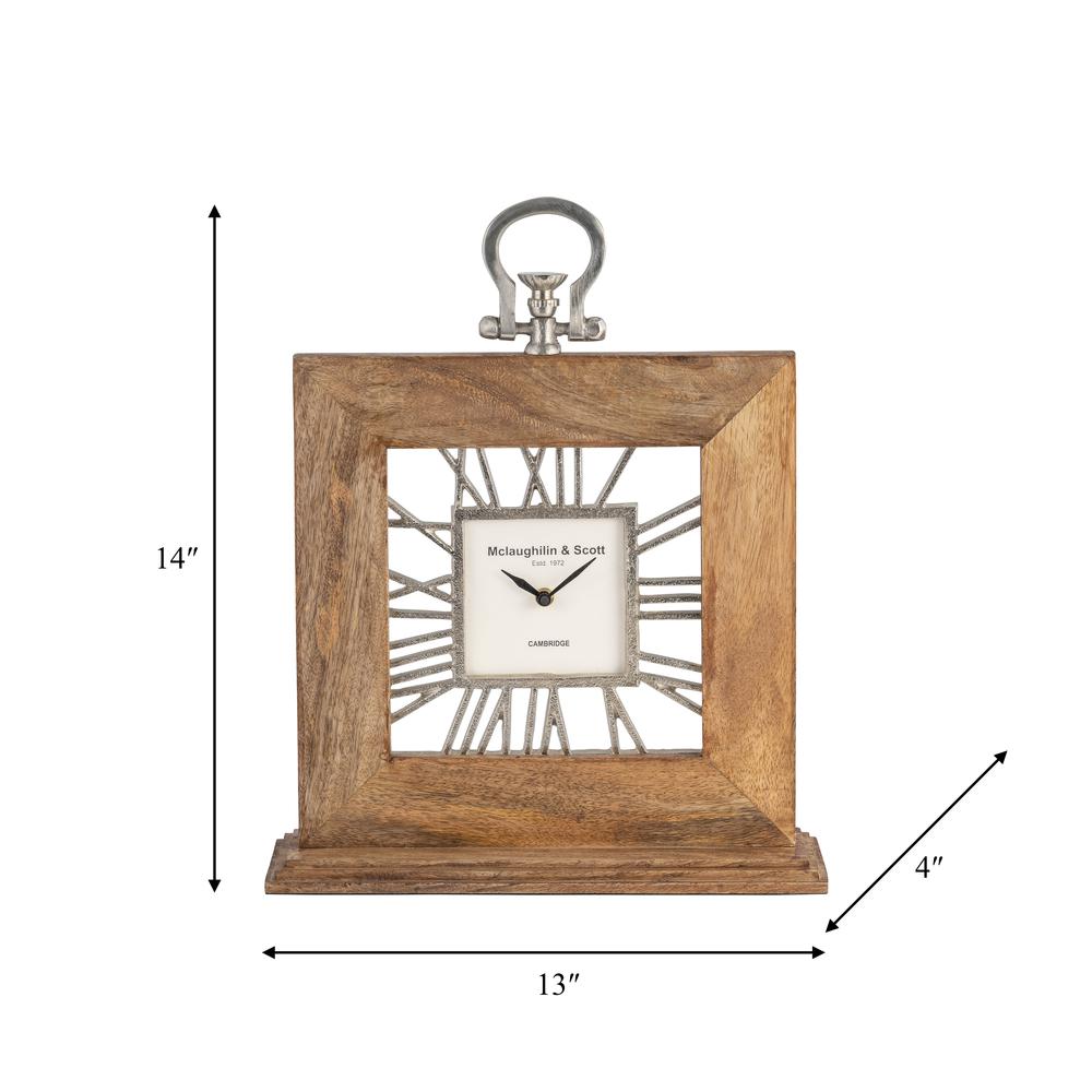 13x14 Mango Wood Table Clock, Natural. Picture 9