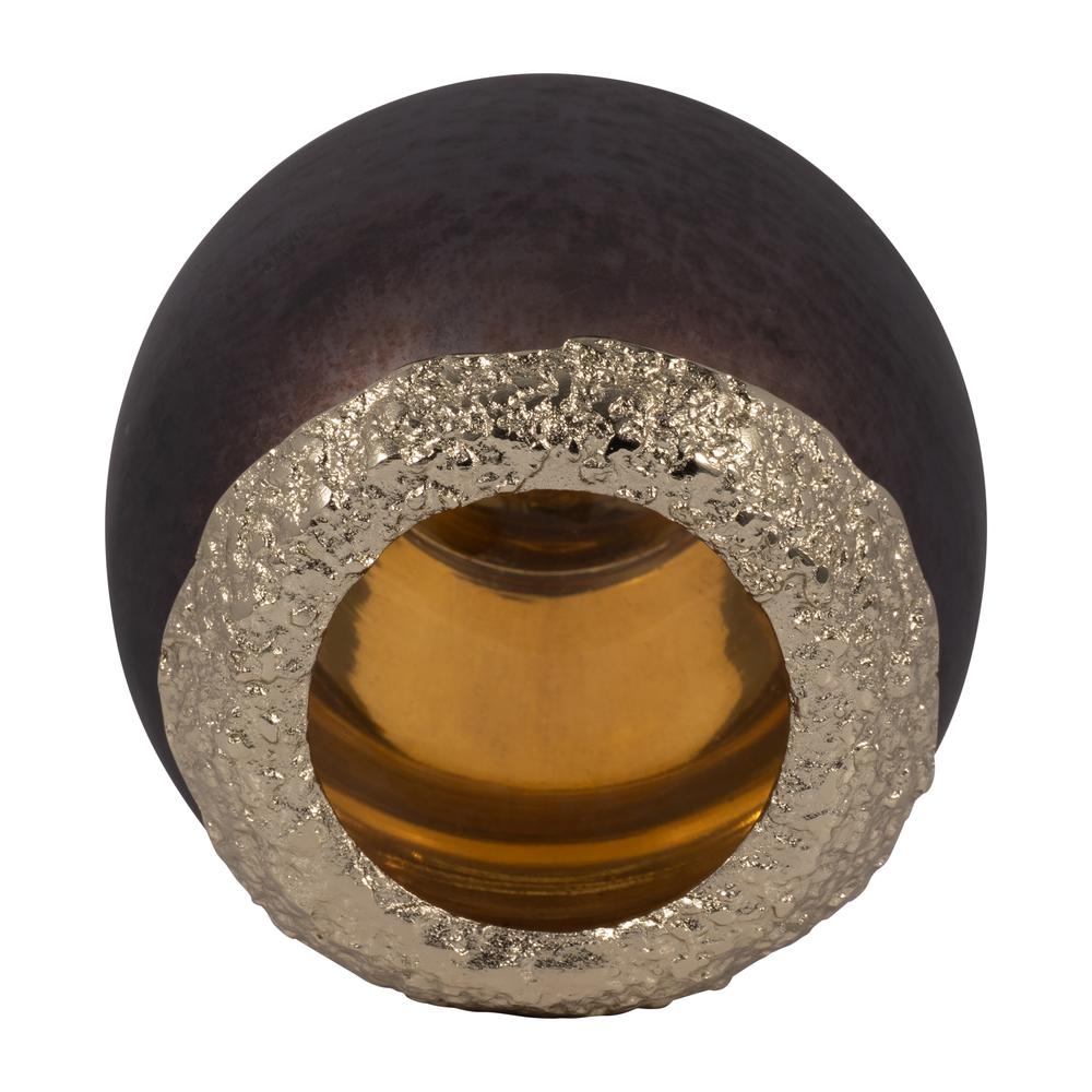 Glass,8",oval Hurricane,charred Coal/gold. Picture 6