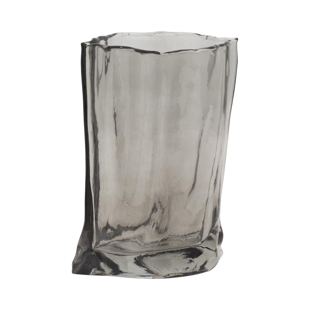 Glass, 9" Paper Bag Vase, Smoke. Picture 2