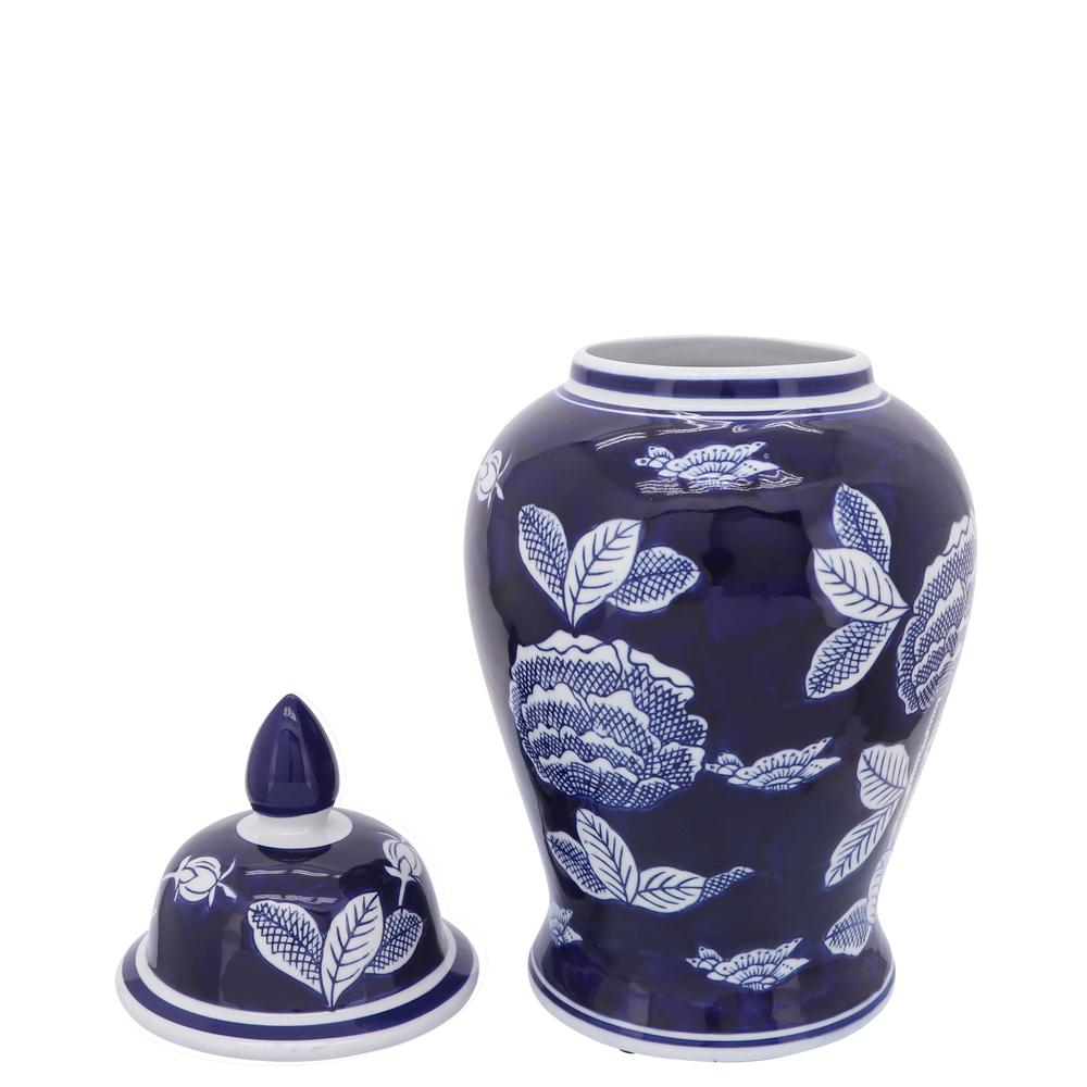Cer, 18"h Flower Temple Jar, Wht/blu. Picture 2