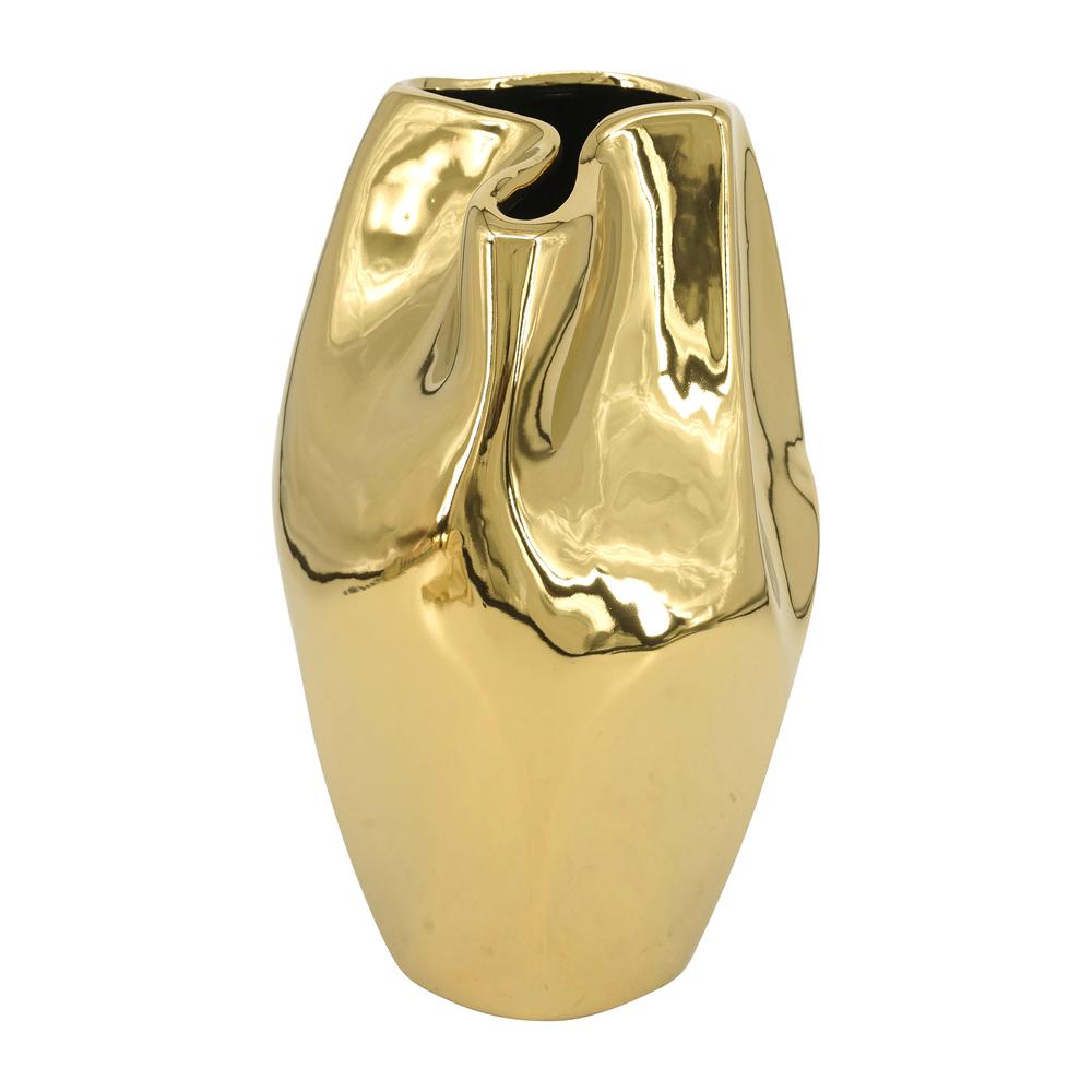 Cer, 14"h Abstract Vase, Gold. Picture 1