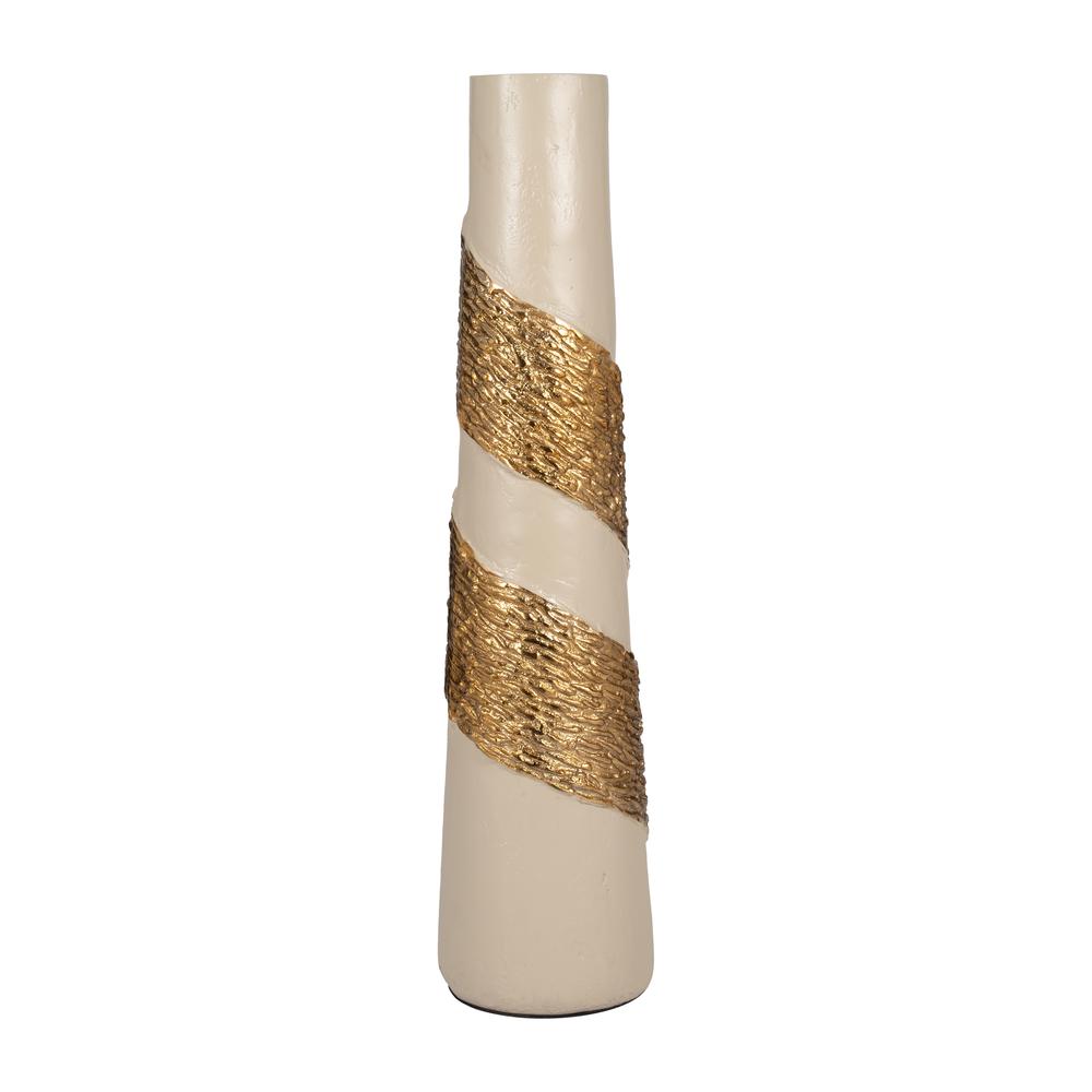 Glass, 26" Aluminum Wrapped Vase, White/gold. Picture 2