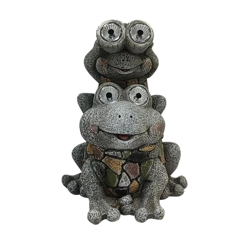 14" Frogs Piggy Back Ride Solar Eyes, Grey. Picture 1