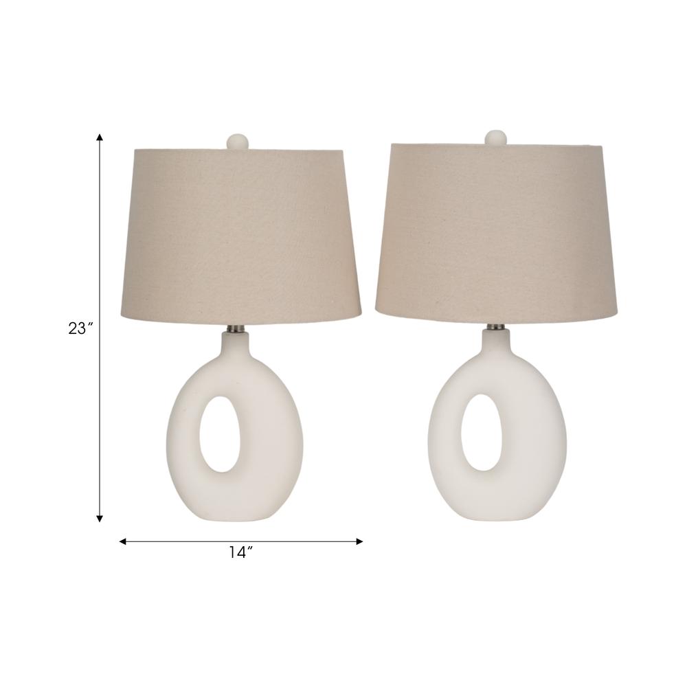 S/2 Ceramic 23" Open Cut Out Table Lamp, White/tan. Picture 8