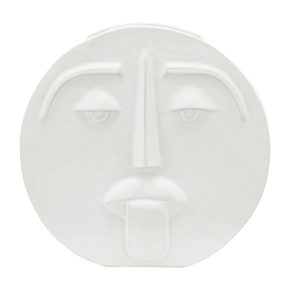 Cer, 10" Sad Face Vase, White. Picture 4