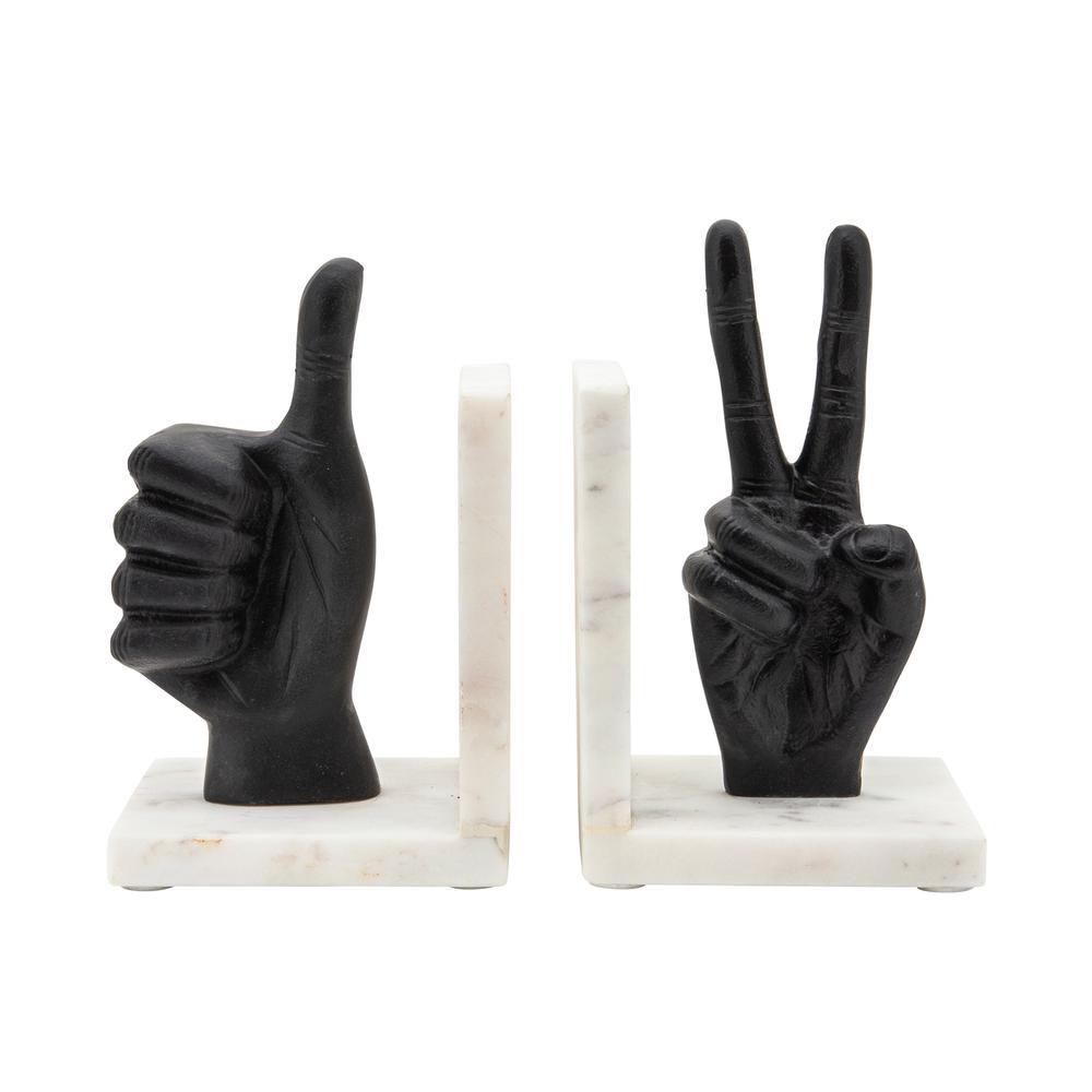 S/2 Hand Sign Bookends, Black. Picture 3