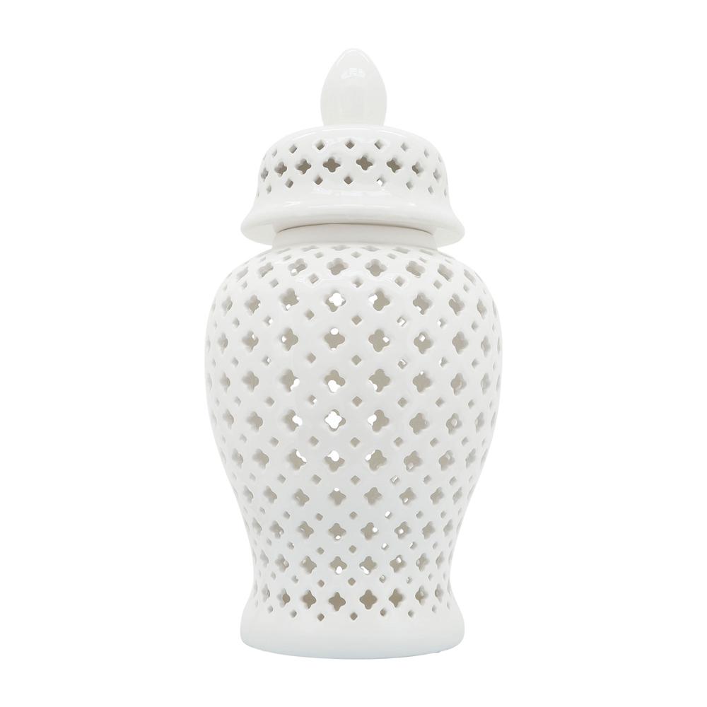 24" Cut-out Clover Temple Jar, White. Picture 3
