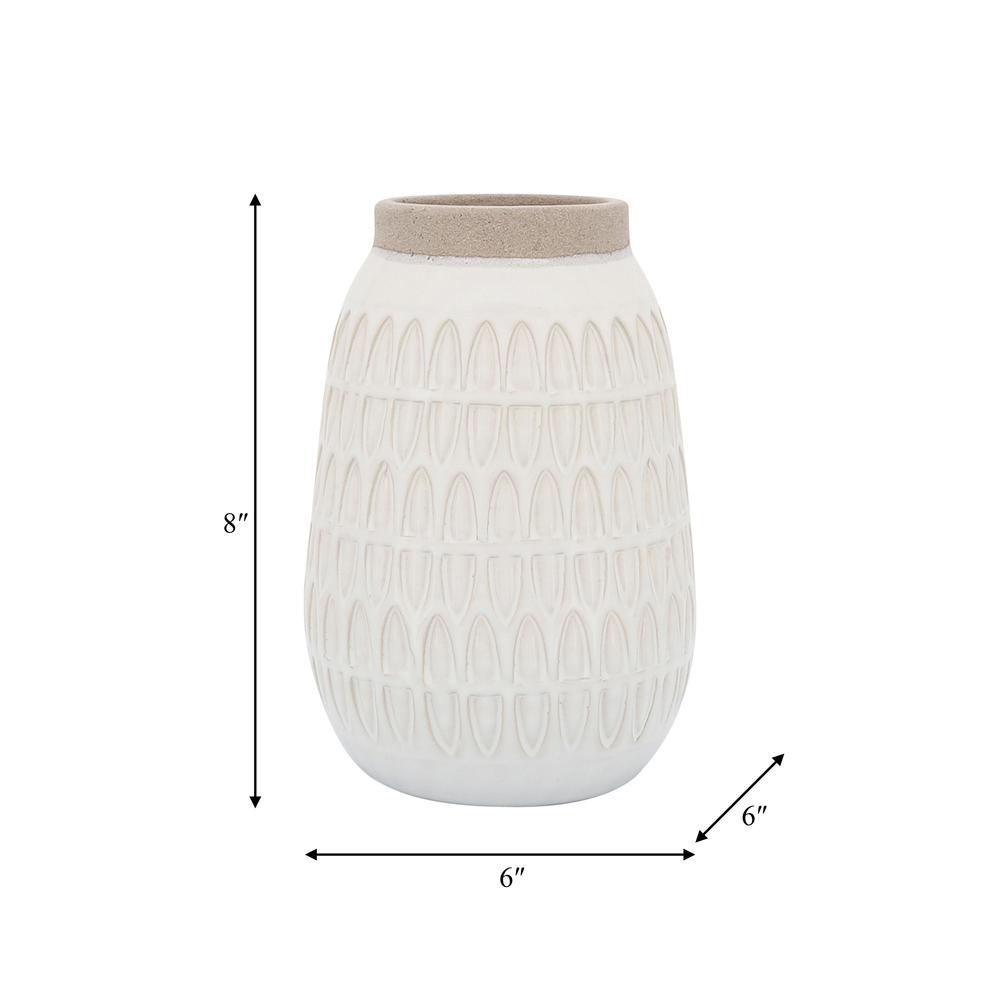 Cer, 8"h Carved Vase, Beige. Picture 5
