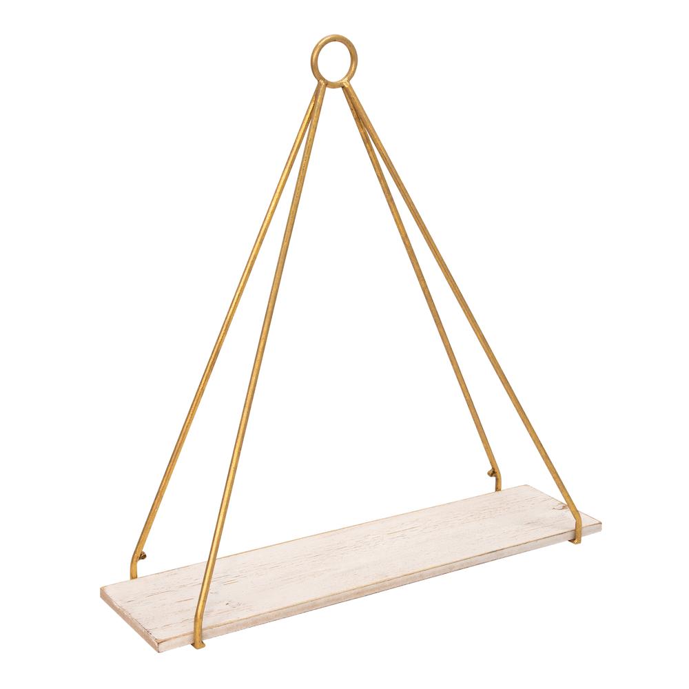 S/2 Metal/wood 20/24" Triangle Shelf, White/gold. Picture 2