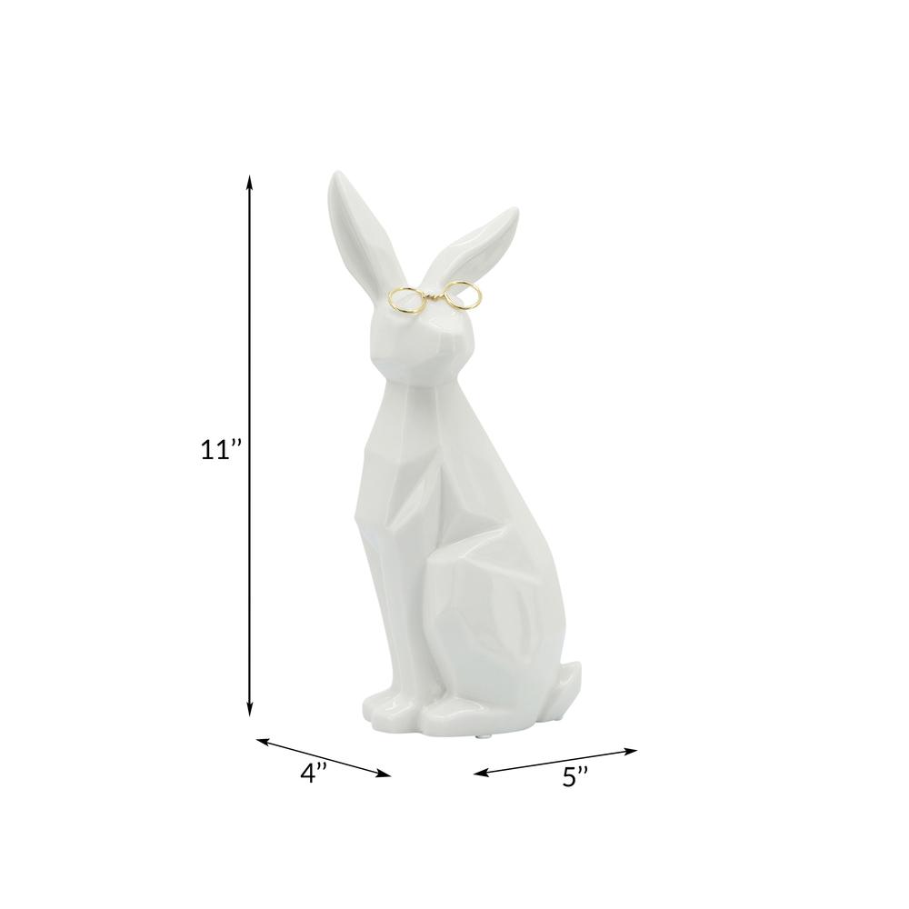 Cer, 11"h Sideview Bunny W/ Glasses, White/gold. Picture 7