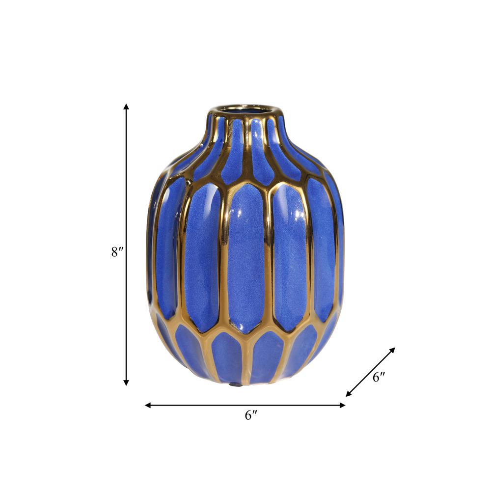 Ceramic 8" Decorative Vase Navy/gold. Picture 3
