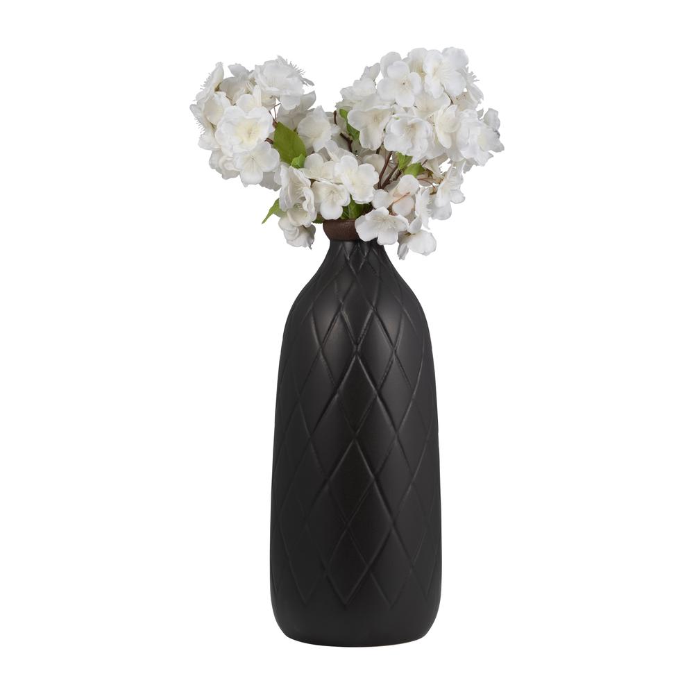 Cer, 16" Plaid Textured Vase, Black. Picture 3