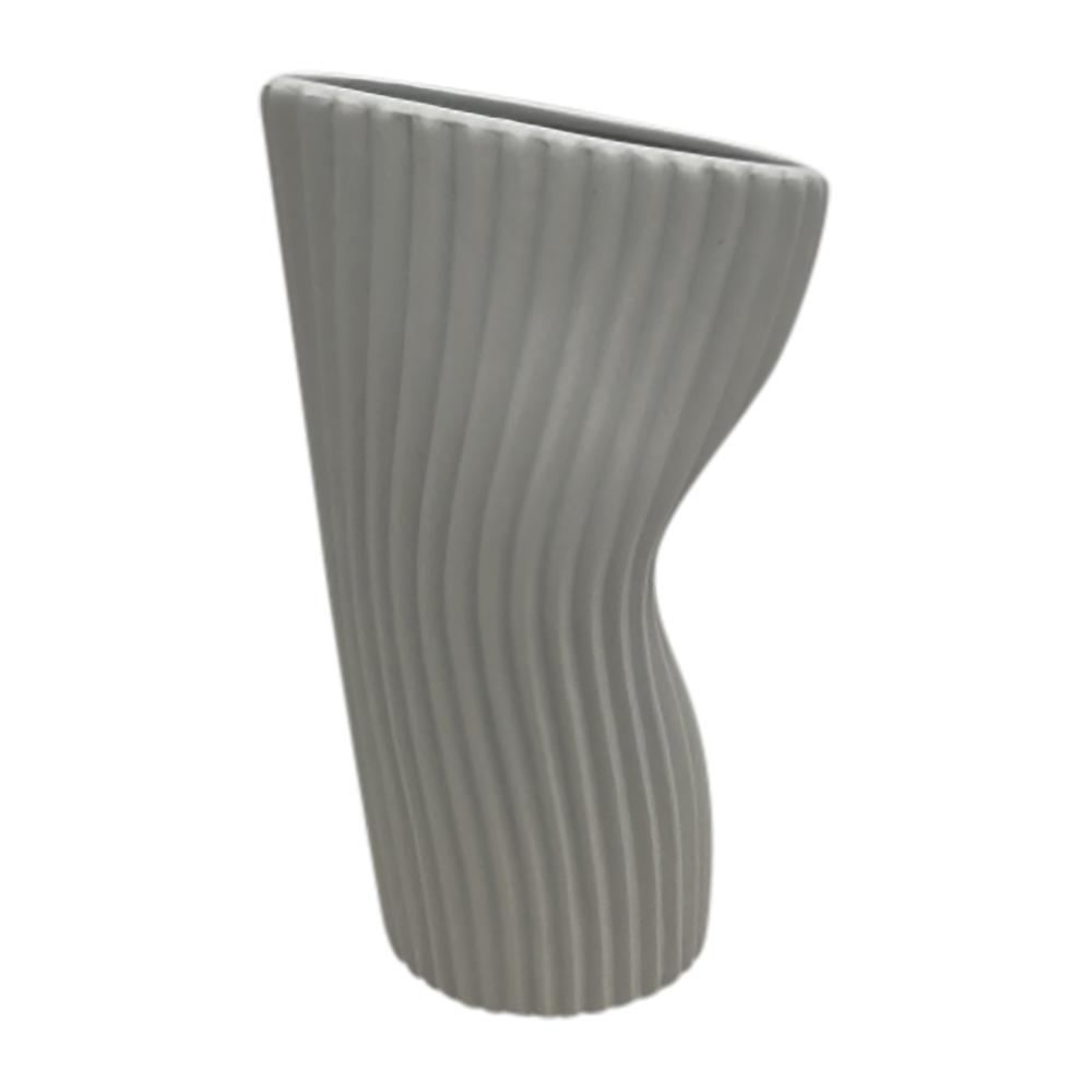 9" Curved Ribbed Vase, White. Picture 1
