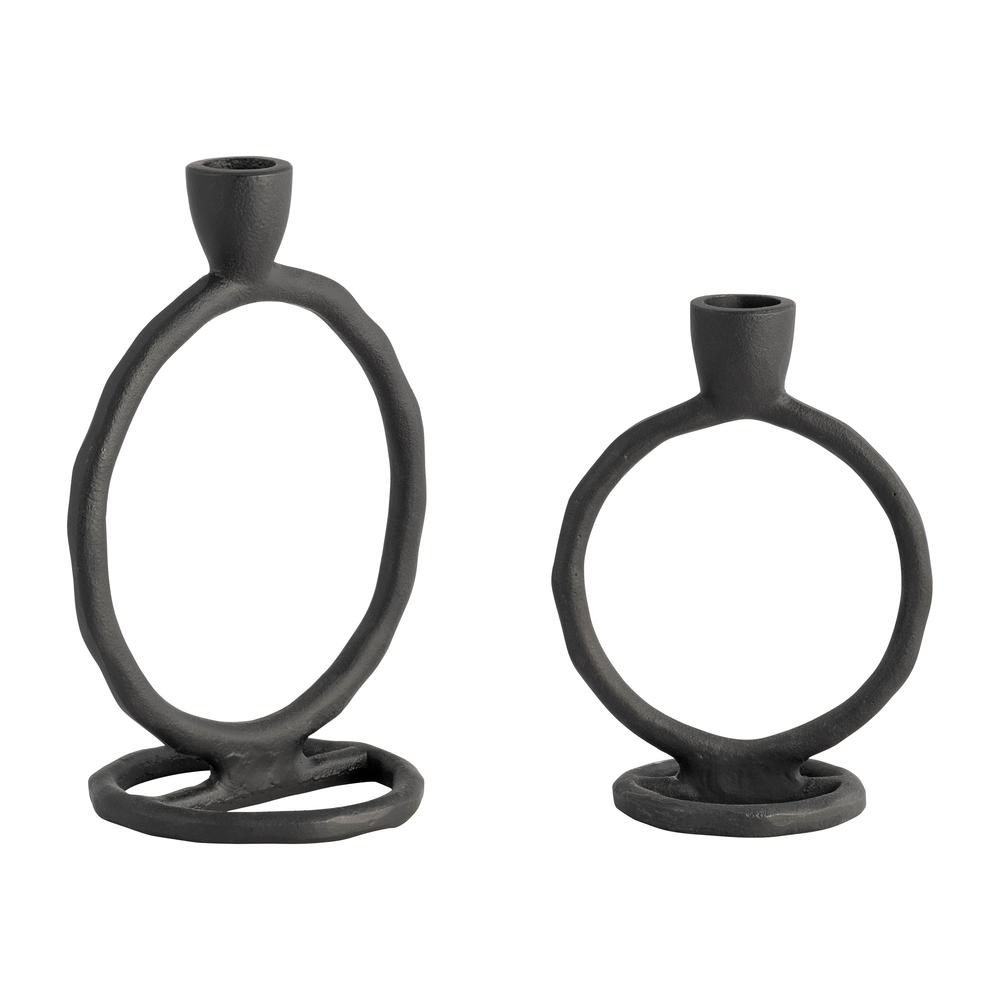 Metal, 8" Round Ring Taper Candleholder, Black. Picture 8