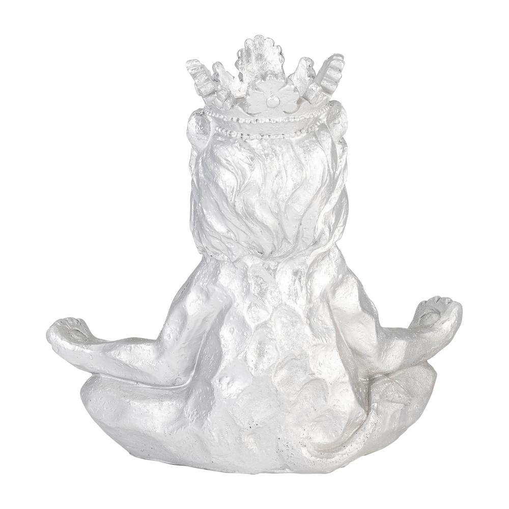 Resin 7" Yoga Lion W/ Crown, Silver. Picture 4