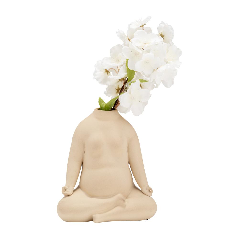 Cer, 8"h  Woman Body Flower Vase, Cream. Picture 5