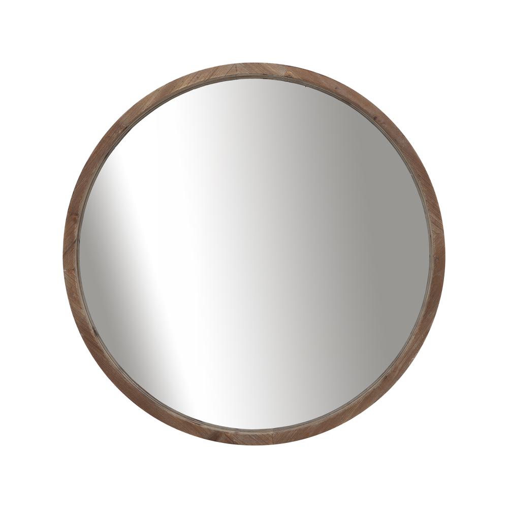 Wood, 32" Round Mirror, Brown Wb. Picture 1
