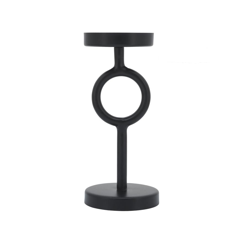 Metal, 8"h Ring Candle Holder, Black. Picture 2