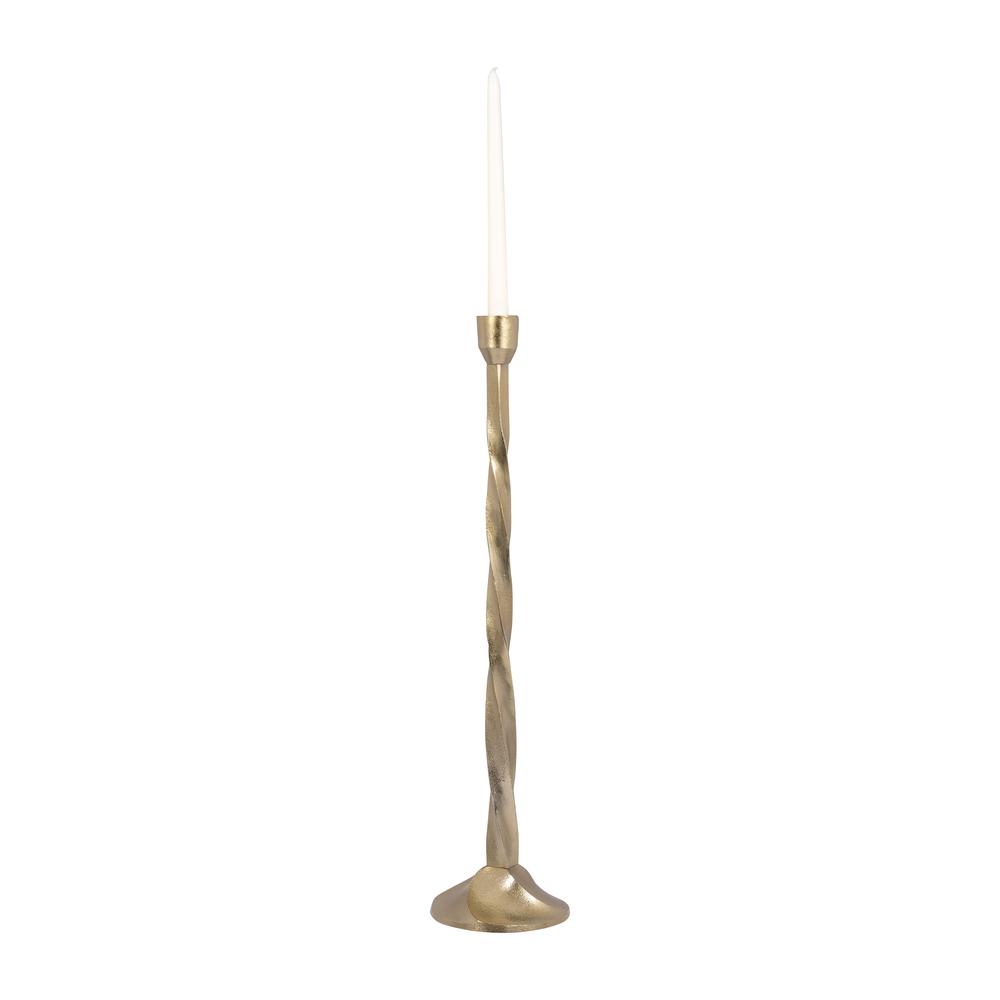 Metal, 24" Twisted Floor Taper Candleholder, Gold. Picture 3