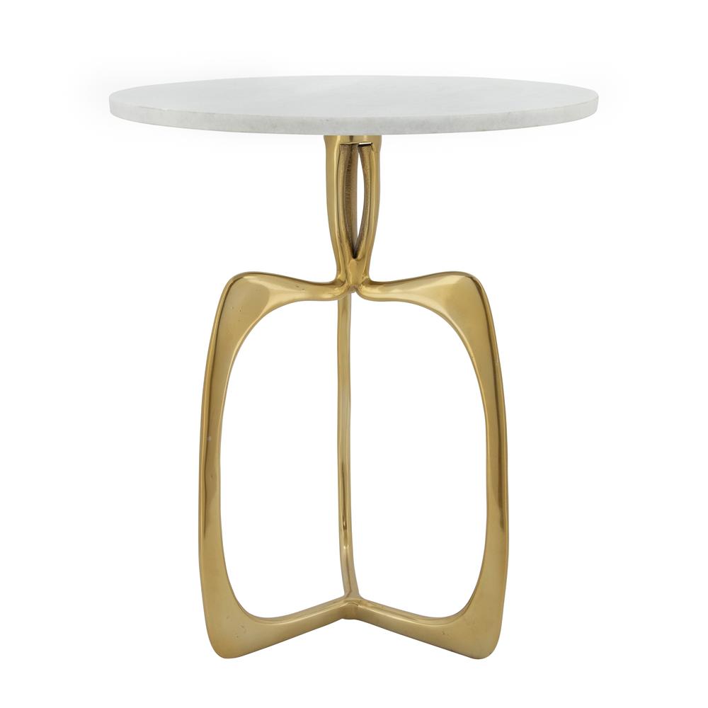 Metal 22" Accent Table W/ White Marble, Gold  Kd. Picture 1