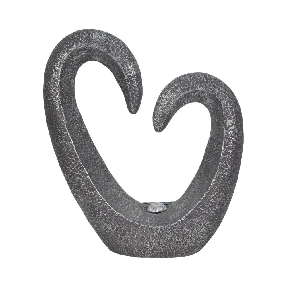 19" Heart Statue With Solar, Dark Grey. Picture 1