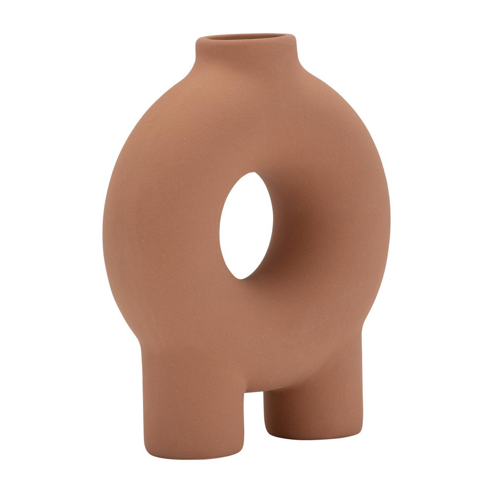 Cer,7",donut Footed Vase,terracotta. Picture 2