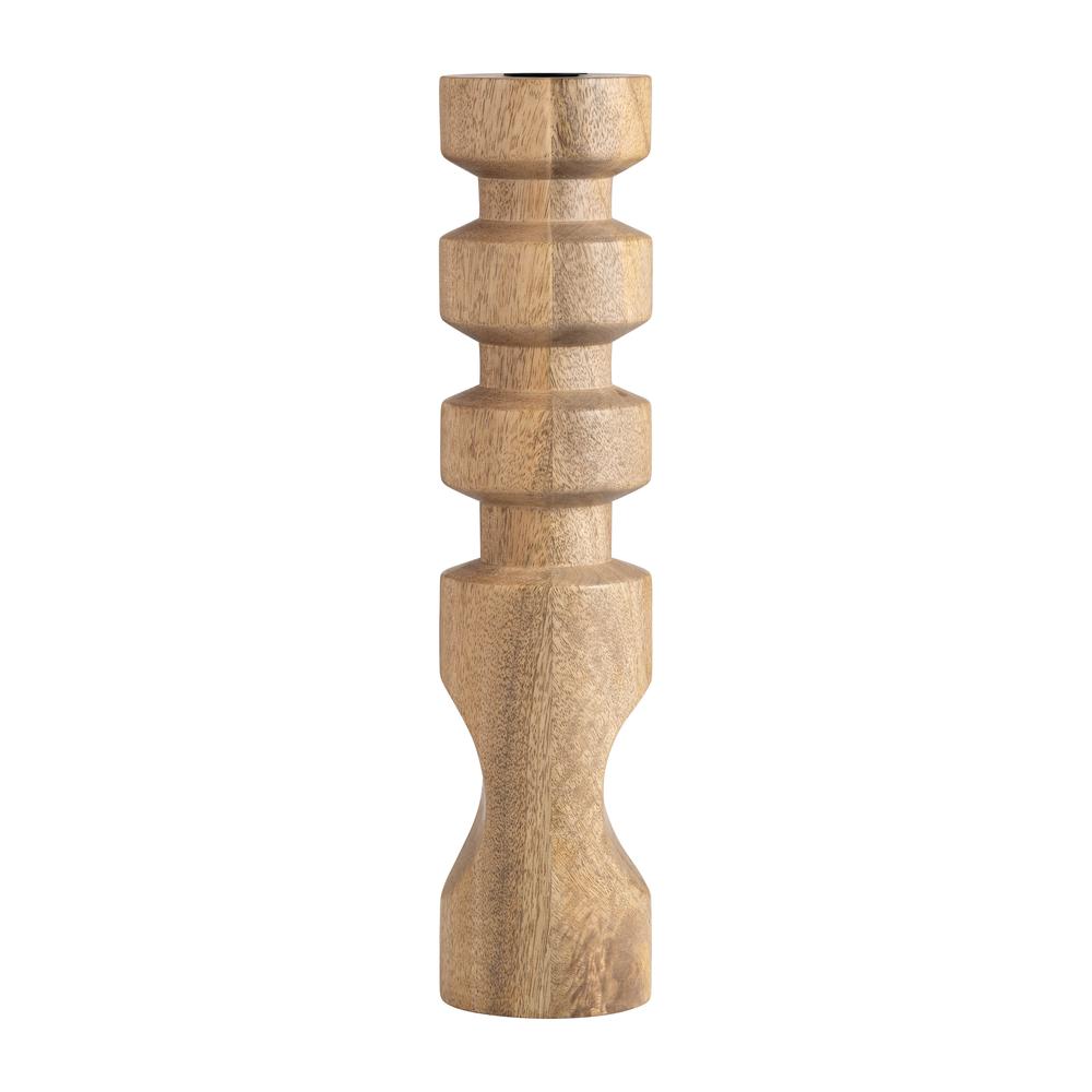 Wood, 14" Stacked Taper Candleholder Natural. Picture 3