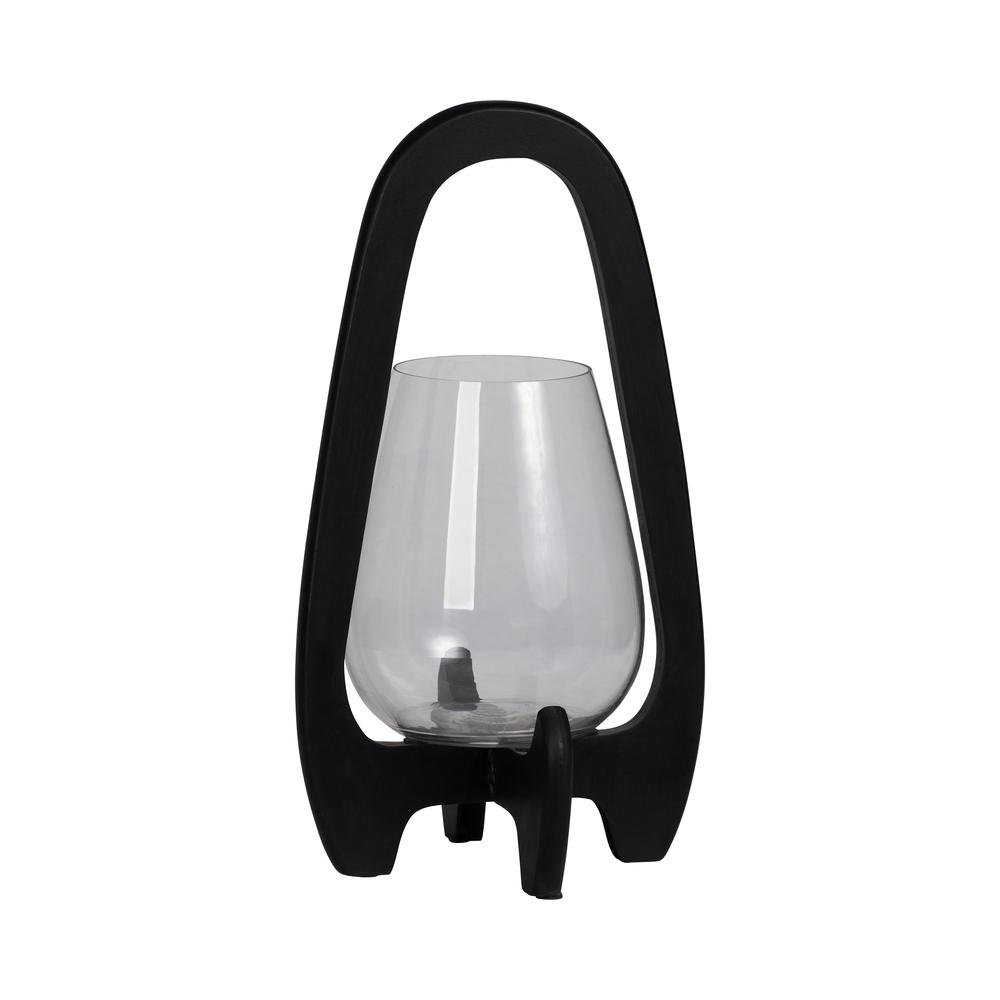 15"h Glass Lantern W/ Wood Handle, Black. Picture 2