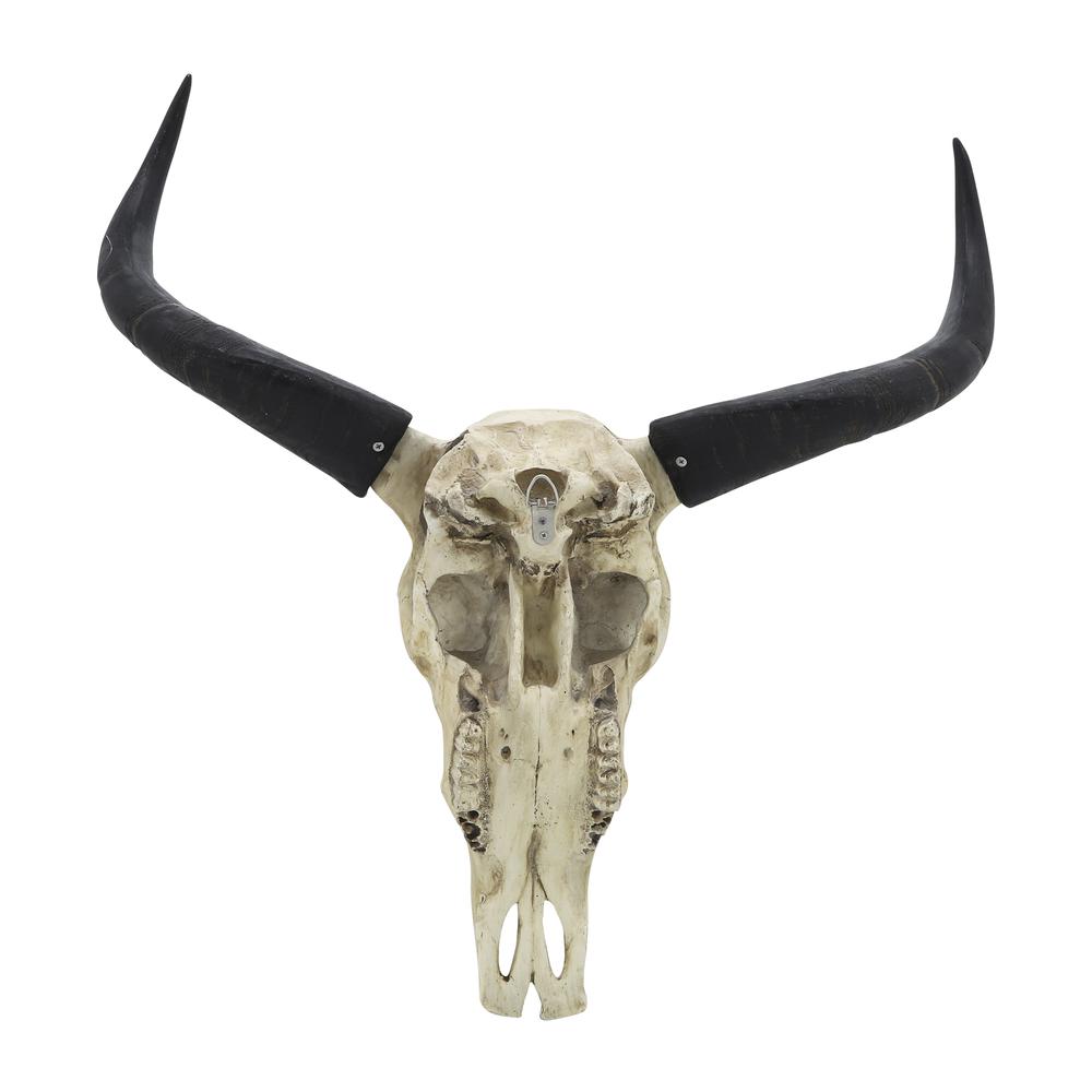 Resin, 28" Bull Skull Wall Accent, Ivory/black Kd. Picture 4