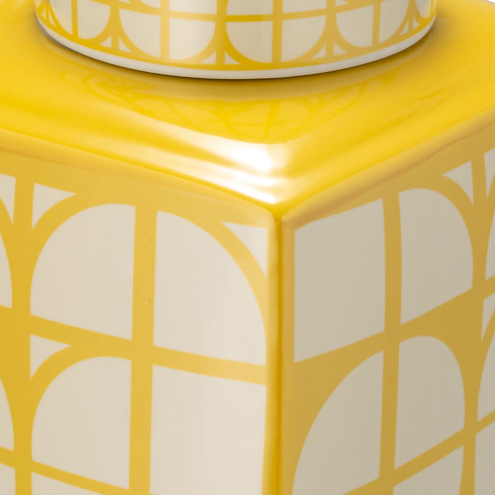 Cer, 18"h Square Jar W/ Lid, Yellow/cotton. Picture 3