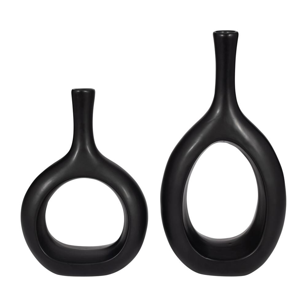 Cer, 9" Curved Open Cut Out Vase, Black. Picture 8