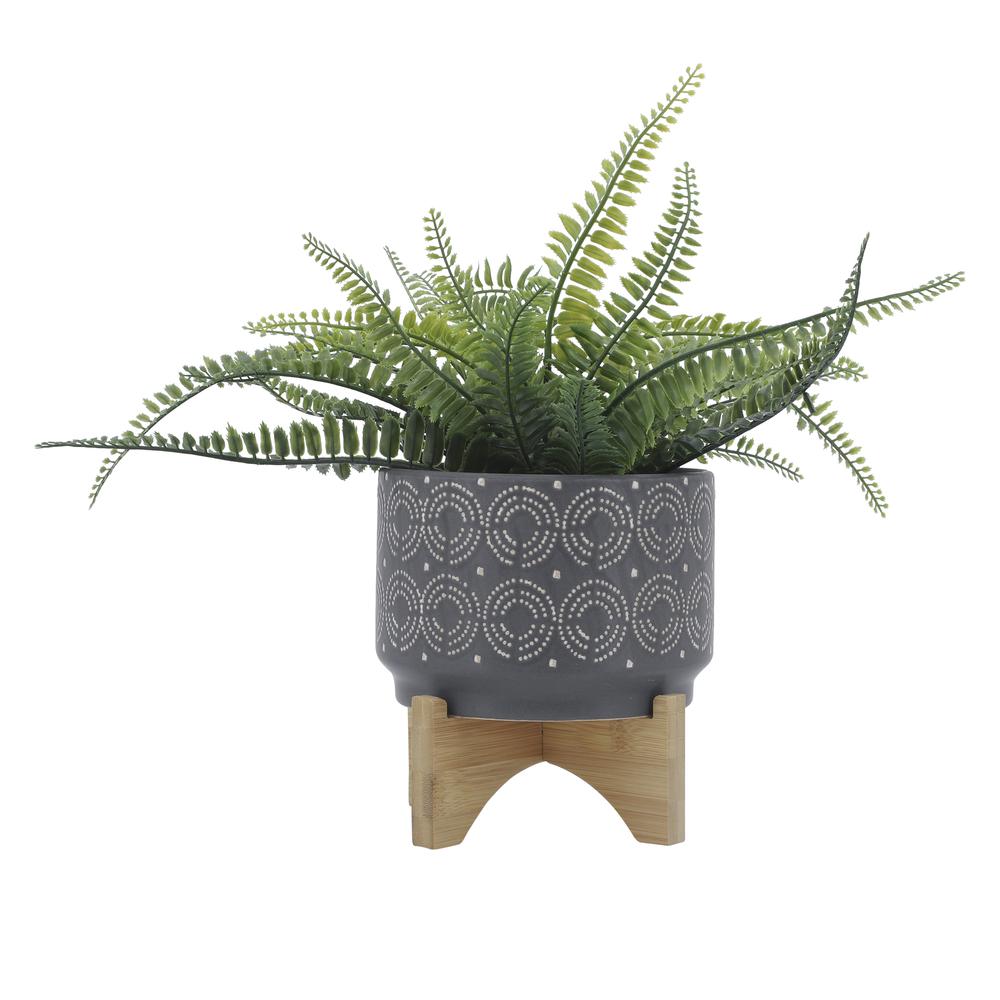 Cer, 7" Swirl Planter On Stand, Gray. Picture 2