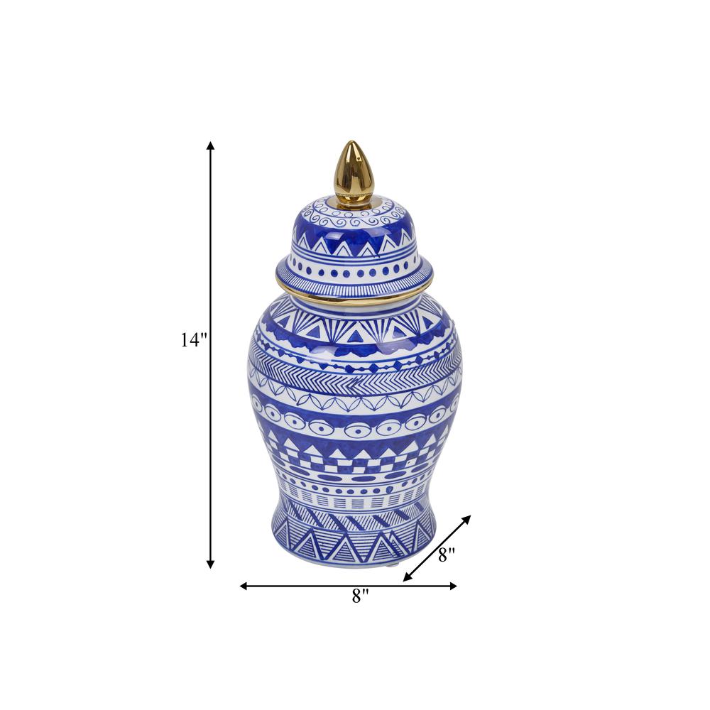 14" White/blue Temple Jar. Picture 4