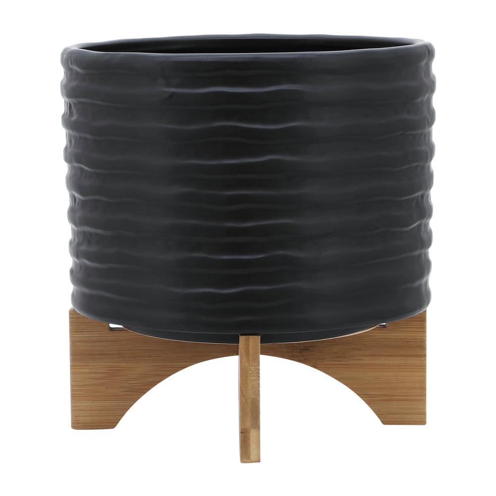 10" Textured Planter W/ Stand, Black. Picture 2