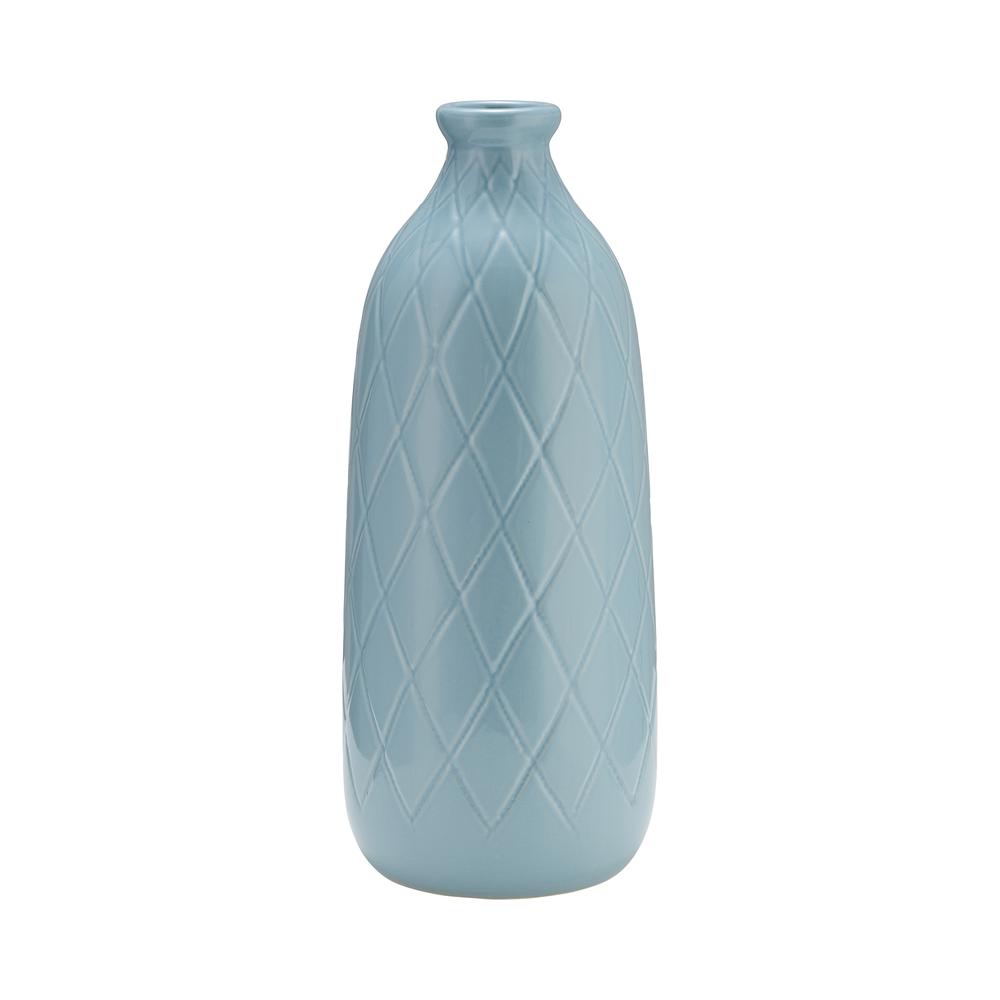 Cer, 16" Plaid Textured Vase, Cameo Blue. Picture 1