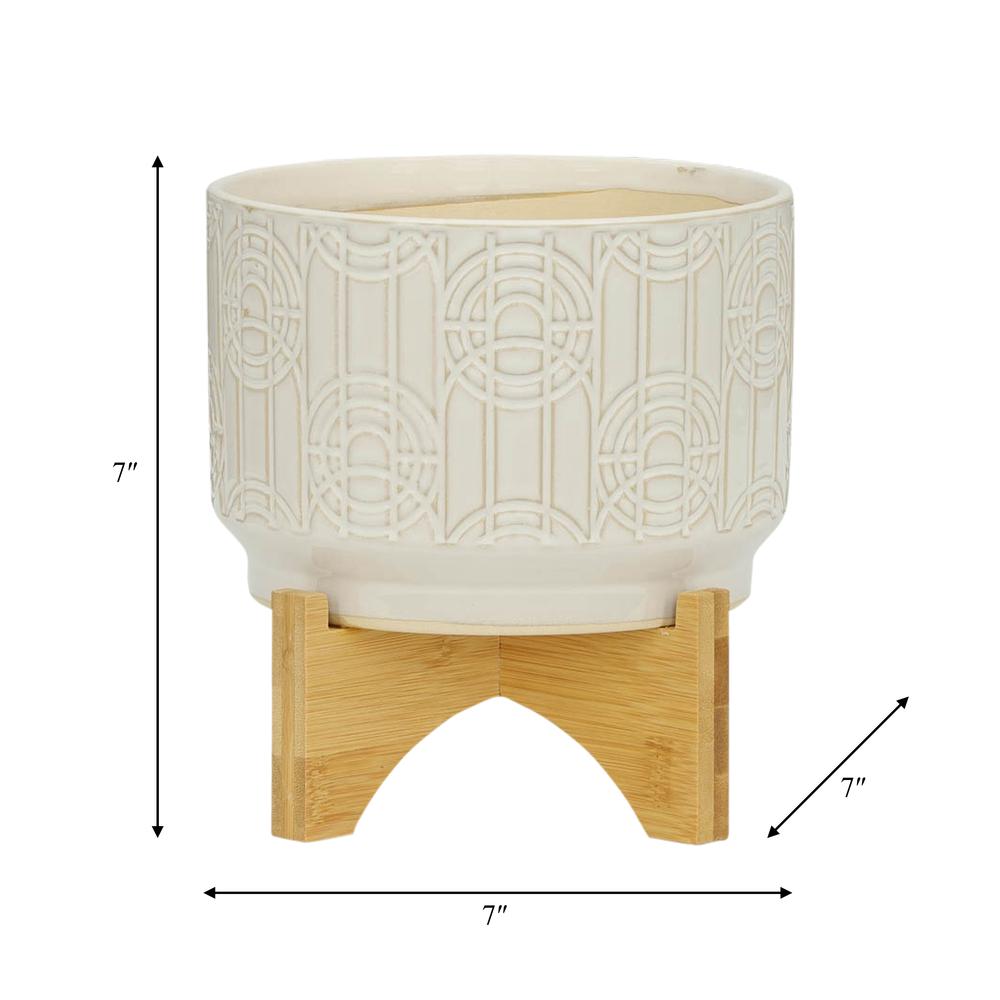 Cer, 7" Circles Planter On Stand, White. Picture 6