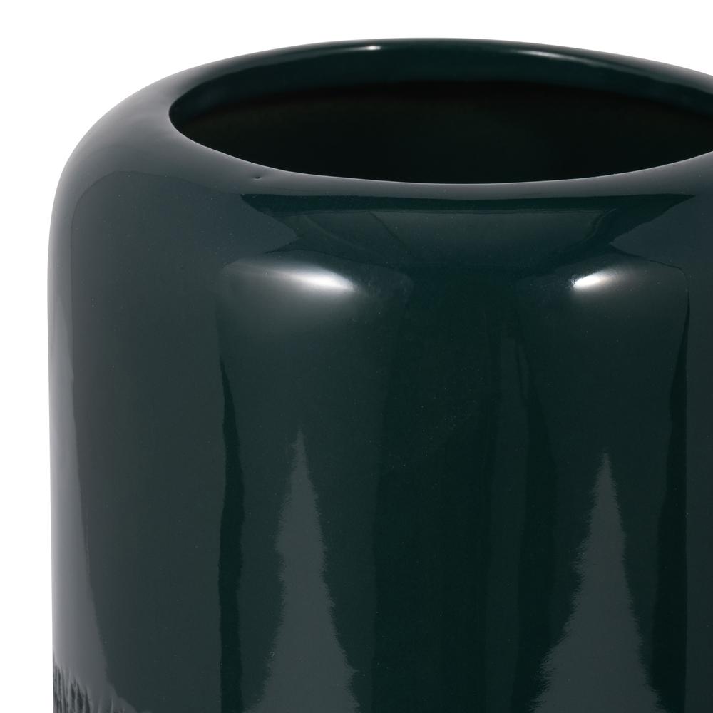 Cer, 10"h Grooved Vase, Forest Green. Picture 3